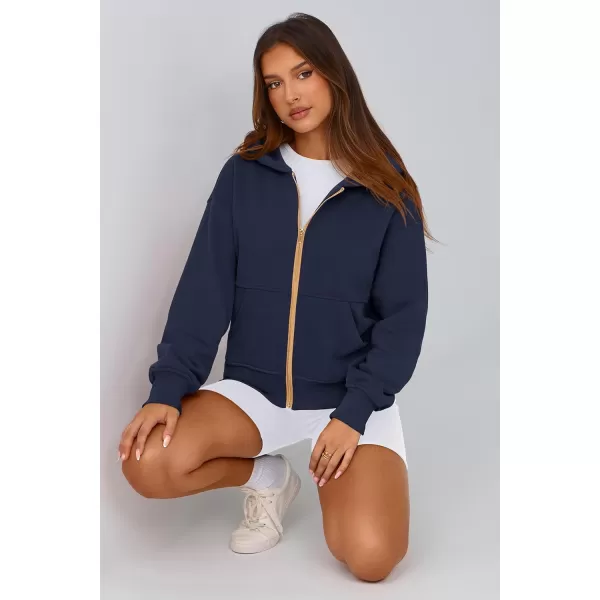 PRETTYGARDEN Womens Zip Up Hoodie Sweatshirt Y2K Fall Fashion Clothes Long Sleeve Loose Fit Pockets Casual Trendy JacketNavy