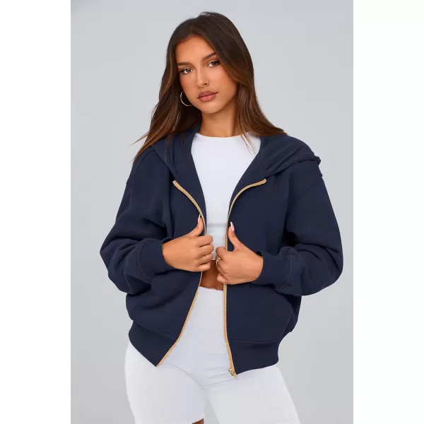 PRETTYGARDEN Womens Zip Up Hoodie Sweatshirt Y2K Fall Fashion Clothes Long Sleeve Loose Fit Pockets Casual Trendy JacketNavy