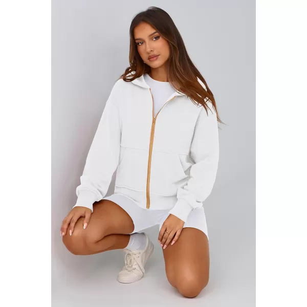 PRETTYGARDEN Womens Zip Up Hoodie Sweatshirt Y2K Fall Fashion Clothes Long Sleeve Loose Fit Pockets Casual Trendy JacketWhite