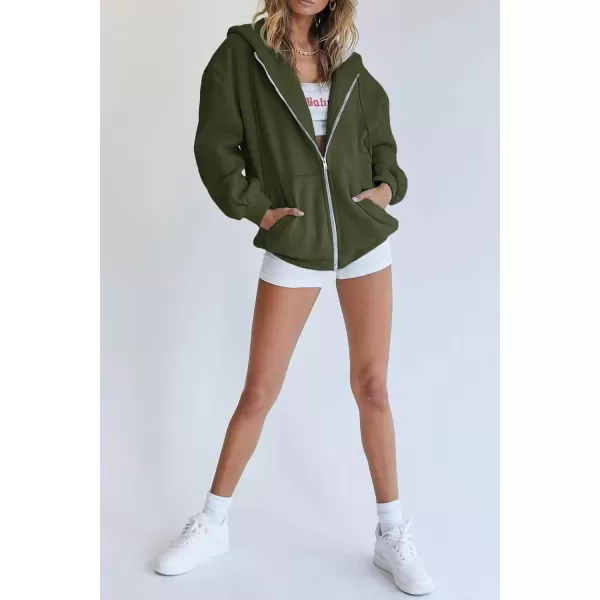PRETTYGARDEN Womens Zip Up Y2K Hoodies Casual Long Sleeve Track Jackets With PocketsArmy Green