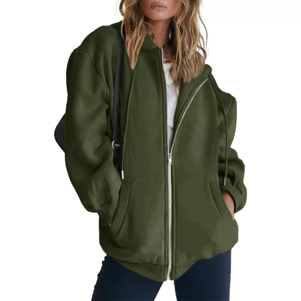 PRETTYGARDEN Womens Zip Up Y2K Hoodies Casual Long Sleeve Track Jackets With PocketsArmy Green