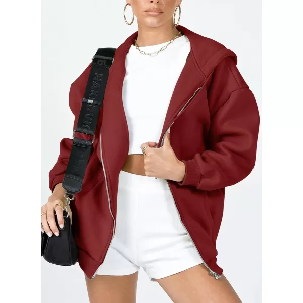 PRETTYGARDEN Womens Zip Up Y2K Hoodies Casual Long Sleeve Track Jackets With PocketsBrown Red