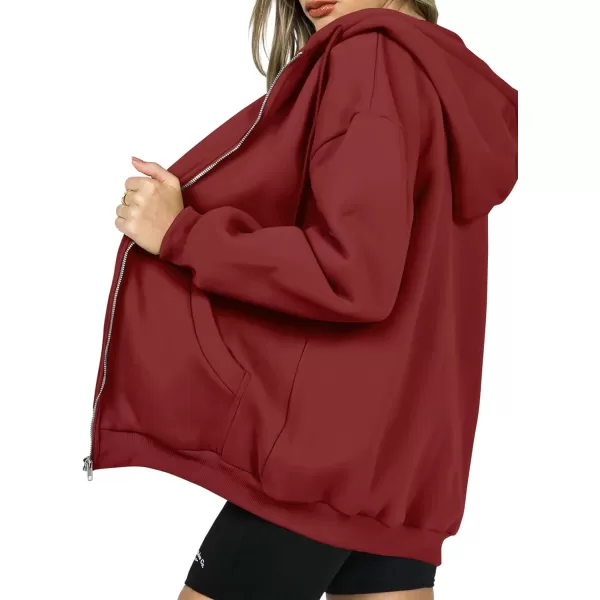 PRETTYGARDEN Womens Zip Up Y2K Hoodies Casual Long Sleeve Track Jackets With PocketsBrown Red