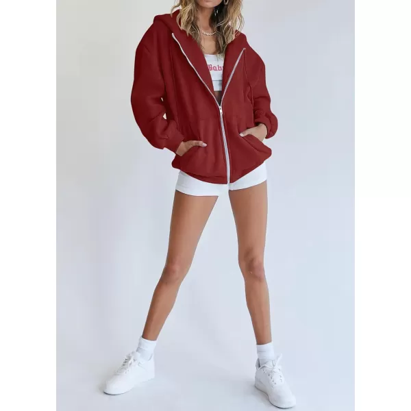 PRETTYGARDEN Womens Zip Up Y2K Hoodies Casual Long Sleeve Track Jackets With PocketsBrown Red
