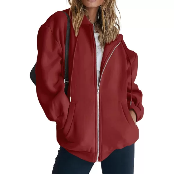 PRETTYGARDEN Womens Zip Up Y2K Hoodies Casual Long Sleeve Track Jackets With PocketsBrown Red