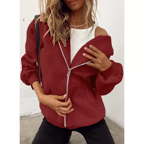 PRETTYGARDEN Womens Zip Up Y2K Hoodies Casual Long Sleeve Track Jackets With PocketsBrown Red