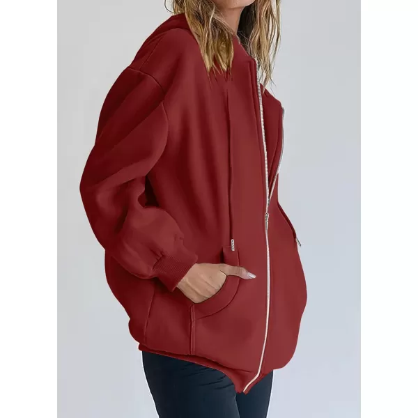PRETTYGARDEN Womens Zip Up Y2K Hoodies Casual Long Sleeve Track Jackets With PocketsBrown Red