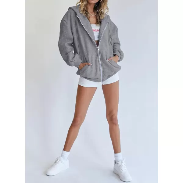 PRETTYGARDEN Womens Zip Up Y2K Hoodies Casual Long Sleeve Track Jackets With PocketsDark Grey