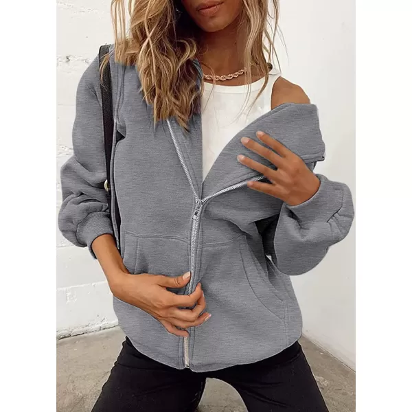 PRETTYGARDEN Womens Zip Up Y2K Hoodies Casual Long Sleeve Track Jackets With PocketsDark Grey