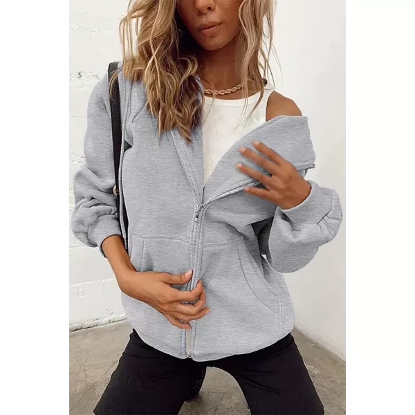 PRETTYGARDEN Womens Zip Up Y2K Hoodies Casual Long Sleeve Track Jackets With PocketsGrey