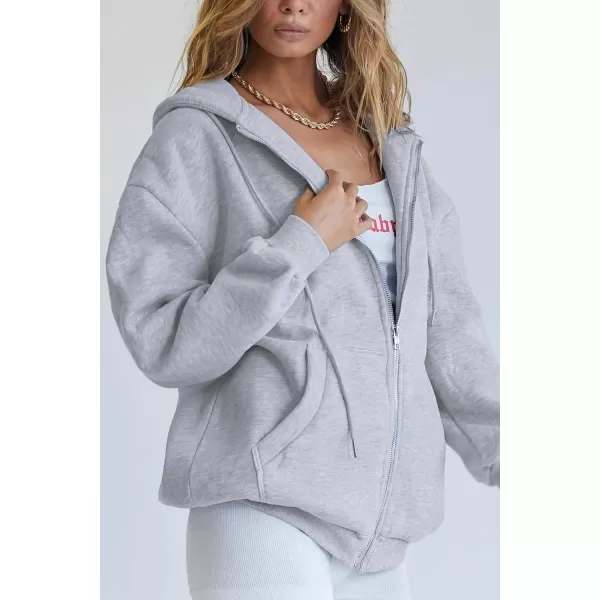 PRETTYGARDEN Womens Zip Up Y2K Hoodies Casual Long Sleeve Track Jackets With PocketsGrey