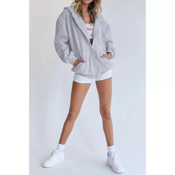 PRETTYGARDEN Womens Zip Up Y2K Hoodies Casual Long Sleeve Track Jackets With PocketsGrey