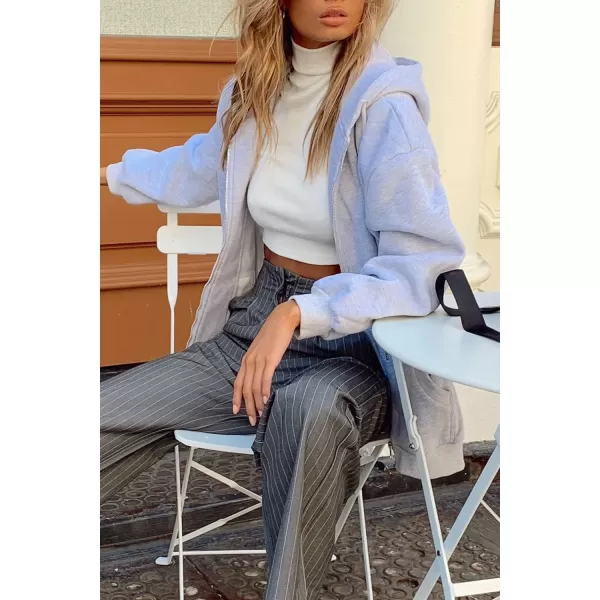 PRETTYGARDEN Womens Zip Up Y2K Hoodies Casual Long Sleeve Track Jackets With PocketsGrey