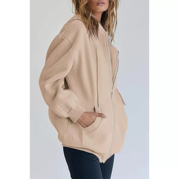 PRETTYGARDEN Womens Zip Up Y2K Hoodies Casual Long Sleeve Track Jackets With PocketsLight Khaki