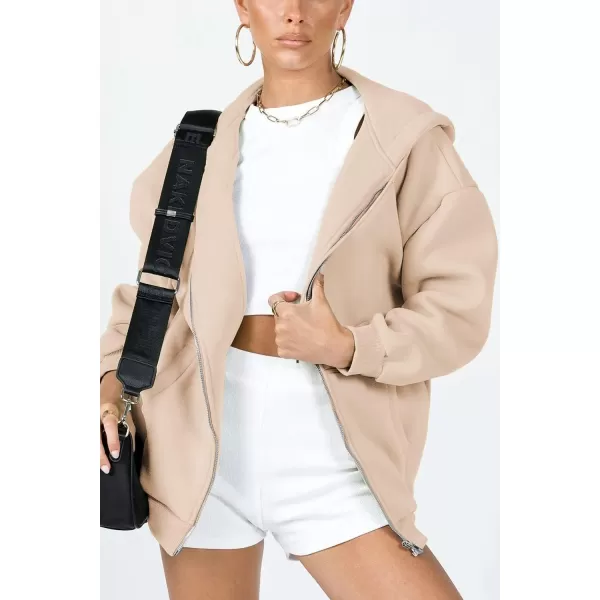 PRETTYGARDEN Womens Zip Up Y2K Hoodies Casual Long Sleeve Track Jackets With PocketsLight Khaki