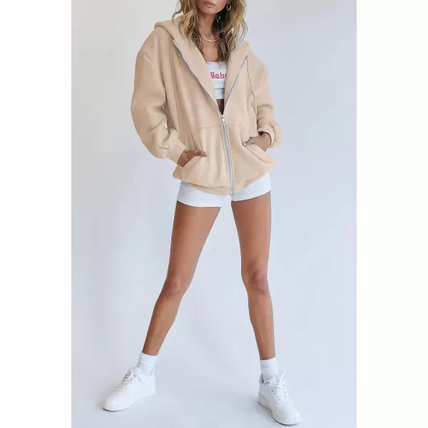 PRETTYGARDEN Womens Zip Up Y2K Hoodies Casual Long Sleeve Track Jackets With PocketsLight Khaki