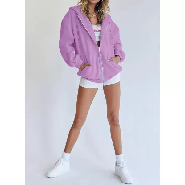 PRETTYGARDEN Womens Zip Up Y2K Hoodies Casual Long Sleeve Track Jackets With PocketsLight Purple