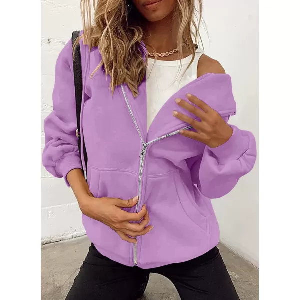PRETTYGARDEN Womens Zip Up Y2K Hoodies Casual Long Sleeve Track Jackets With PocketsLight Purple