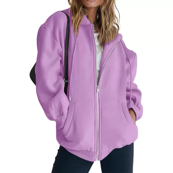PRETTYGARDEN Womens Zip Up Y2K Hoodies Casual Long Sleeve Track Jackets With PocketsLight Purple
