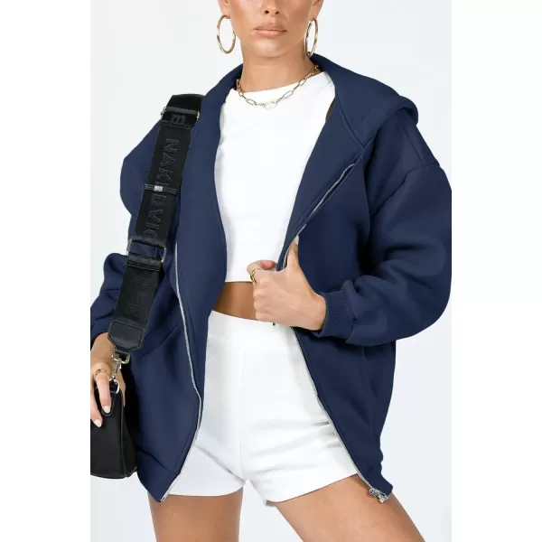 PRETTYGARDEN Womens Zip Up Y2K Hoodies Casual Long Sleeve Track Jackets With PocketsNavy