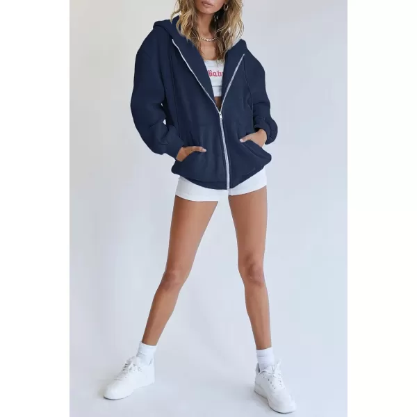 PRETTYGARDEN Womens Zip Up Y2K Hoodies Casual Long Sleeve Track Jackets With PocketsNavy