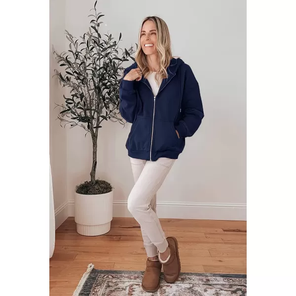 PRETTYGARDEN Womens Zip Up Y2K Hoodies Casual Long Sleeve Track Jackets With PocketsNavy