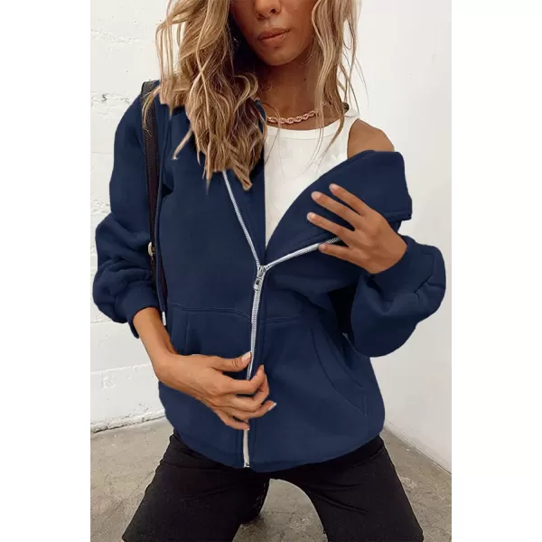 PRETTYGARDEN Womens Zip Up Y2K Hoodies Casual Long Sleeve Track Jackets With PocketsNavy