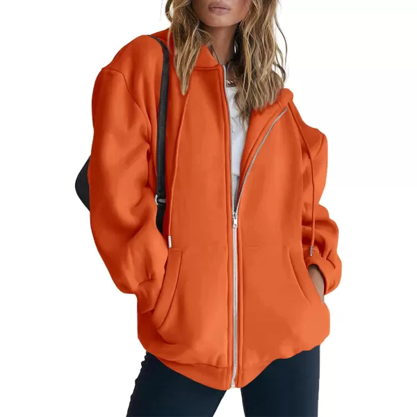 PRETTYGARDEN Womens Zip Up Y2K Hoodies Casual Long Sleeve Track Jackets With PocketsOrange