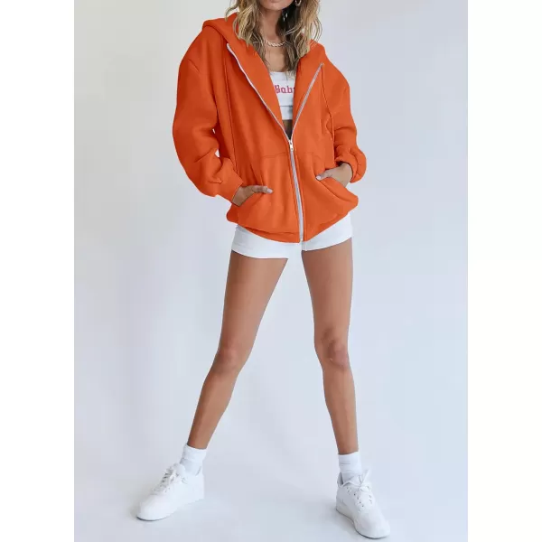 PRETTYGARDEN Womens Zip Up Y2K Hoodies Casual Long Sleeve Track Jackets With PocketsOrange