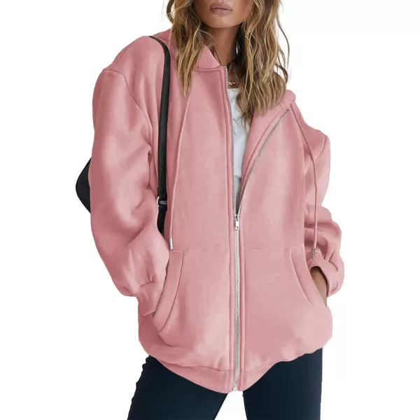 PRETTYGARDEN Womens Zip Up Y2K Hoodies Casual Long Sleeve Track Jackets With PocketsPink