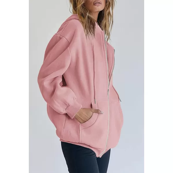 PRETTYGARDEN Womens Zip Up Y2K Hoodies Casual Long Sleeve Track Jackets With PocketsPink