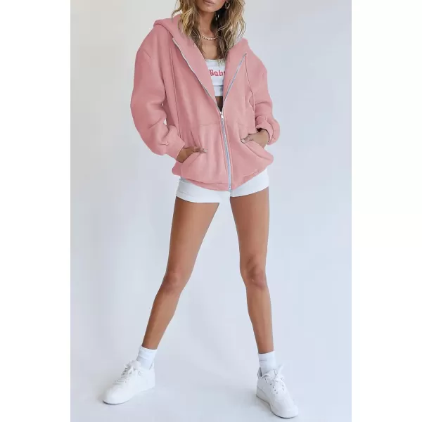 PRETTYGARDEN Womens Zip Up Y2K Hoodies Casual Long Sleeve Track Jackets With PocketsPink
