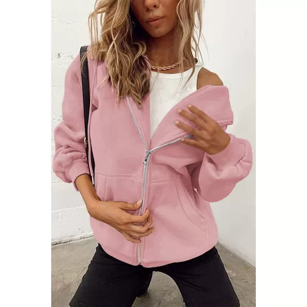 PRETTYGARDEN Womens Zip Up Y2K Hoodies Casual Long Sleeve Track Jackets With PocketsPink
