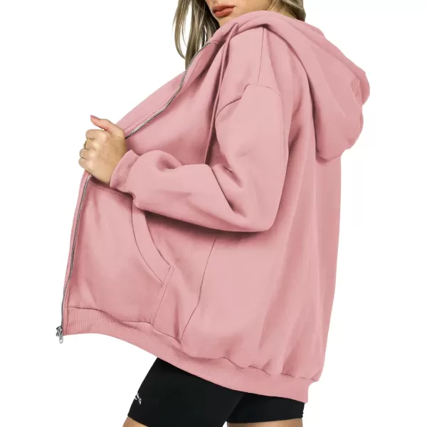 PRETTYGARDEN Womens Zip Up Y2K Hoodies Casual Long Sleeve Track Jackets With PocketsPink