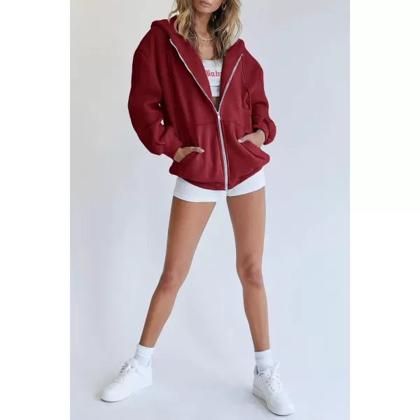PRETTYGARDEN Womens Zip Up Y2K Hoodies Casual Long Sleeve Track Jackets With PocketsRed