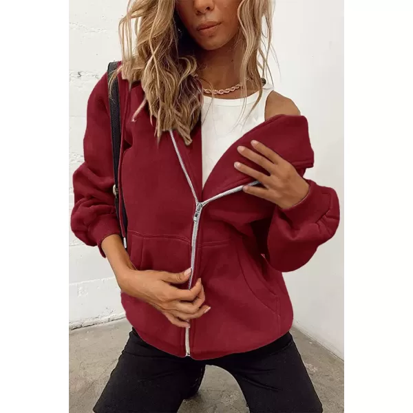 PRETTYGARDEN Womens Zip Up Y2K Hoodies Casual Long Sleeve Track Jackets With PocketsRed