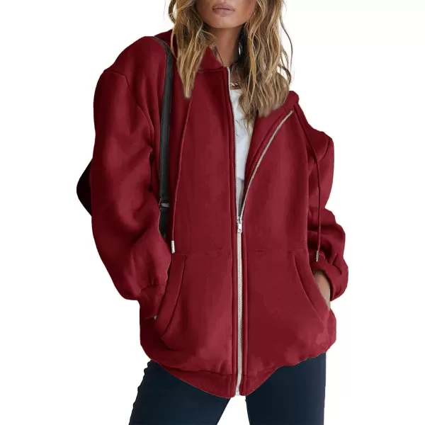 PRETTYGARDEN Womens Zip Up Y2K Hoodies Casual Long Sleeve Track Jackets With PocketsRed