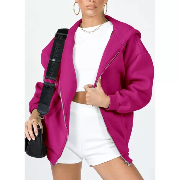 PRETTYGARDEN Womens Zip Up Y2K Hoodies Casual Long Sleeve Track Jackets With PocketsRose Red