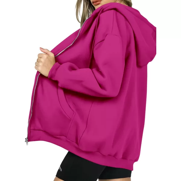 PRETTYGARDEN Womens Zip Up Y2K Hoodies Casual Long Sleeve Track Jackets With PocketsRose Red