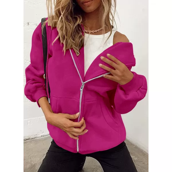 PRETTYGARDEN Womens Zip Up Y2K Hoodies Casual Long Sleeve Track Jackets With PocketsRose Red