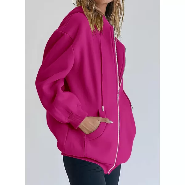 PRETTYGARDEN Womens Zip Up Y2K Hoodies Casual Long Sleeve Track Jackets With PocketsRose Red