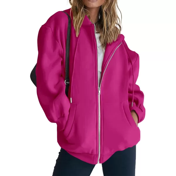 PRETTYGARDEN Womens Zip Up Y2K Hoodies Casual Long Sleeve Track Jackets With PocketsRose Red