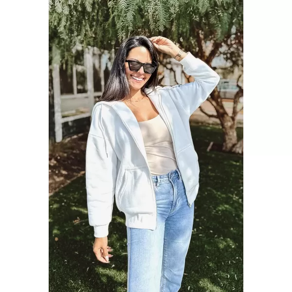 PRETTYGARDEN Womens Zip Up Y2K Hoodies Casual Long Sleeve Track Jackets With PocketsWhite