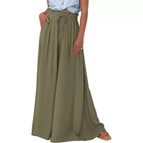 PRETTYGARDEN Womens 2024 Summer Wide Leg Palazzo Pants High Waisted Flowy Pockets Trendy Casual Lounge Boho Beach TrousersArmy Green