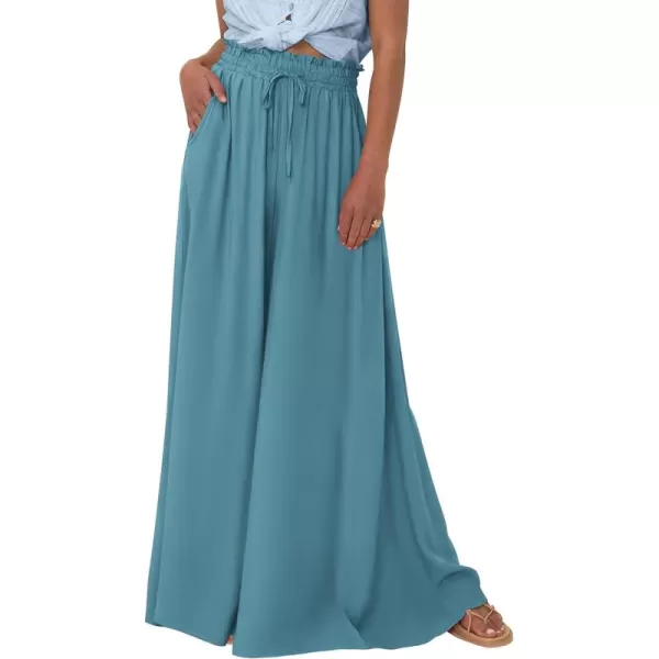PRETTYGARDEN Womens 2024 Summer Wide Leg Palazzo Pants High Waisted Flowy Pockets Trendy Casual Lounge Boho Beach TrousersBlue Green