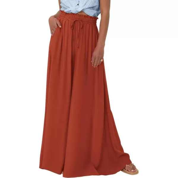 PRETTYGARDEN Womens 2024 Summer Wide Leg Palazzo Pants High Waisted Flowy Pockets Trendy Casual Lounge Boho Beach TrousersBrick Red