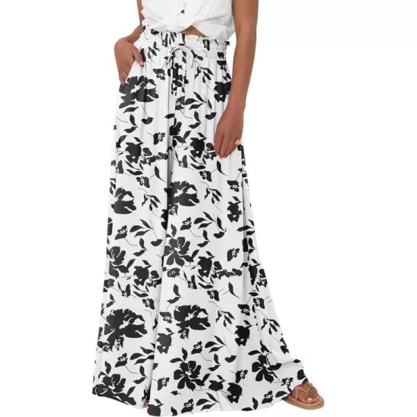 PRETTYGARDEN Womens 2024 Summer Wide Leg Palazzo Pants High Waisted Flowy Pockets Trendy Casual Lounge Boho Beach TrousersPrint Black