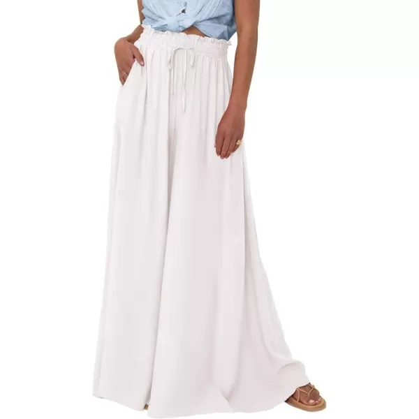 PRETTYGARDEN Womens 2024 Summer Wide Leg Palazzo Pants High Waisted Flowy Pockets Trendy Casual Lounge Boho Beach TrousersWhite