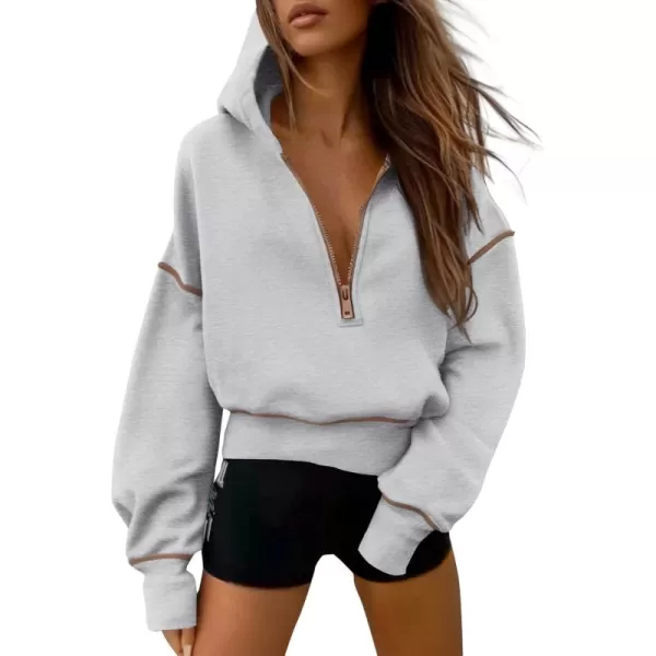 PRETTYGARDEN Womens Hooded Sweatshirts Long Sleeve Half Zip Cropped Hoodie Pullover Fall Fashion ClothesGrey