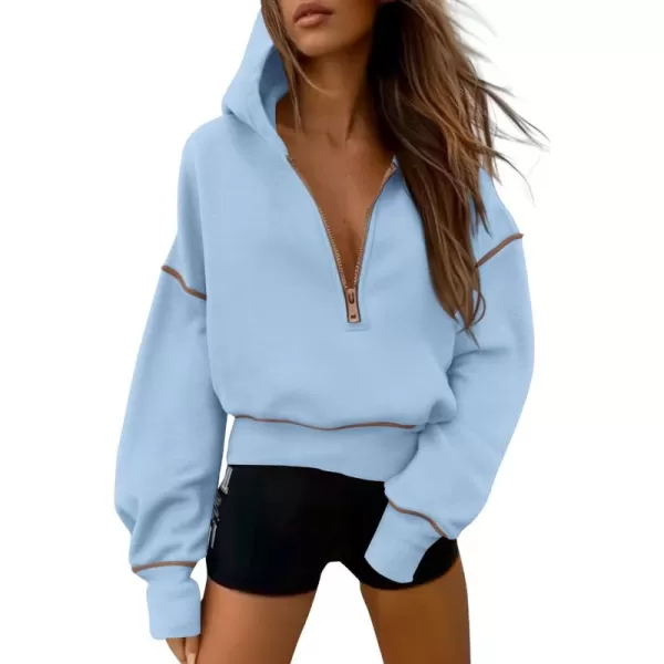 PRETTYGARDEN Womens Hooded Sweatshirts Long Sleeve Half Zip Cropped Hoodie Pullover Fall Fashion ClothesSky Blue